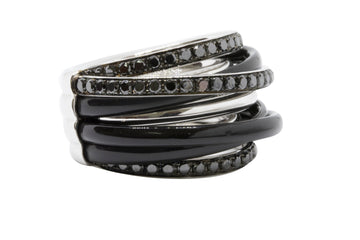 de GRISOGONO White Gold Ring w/ Black Ceramic and Black Diamonds - eJewels