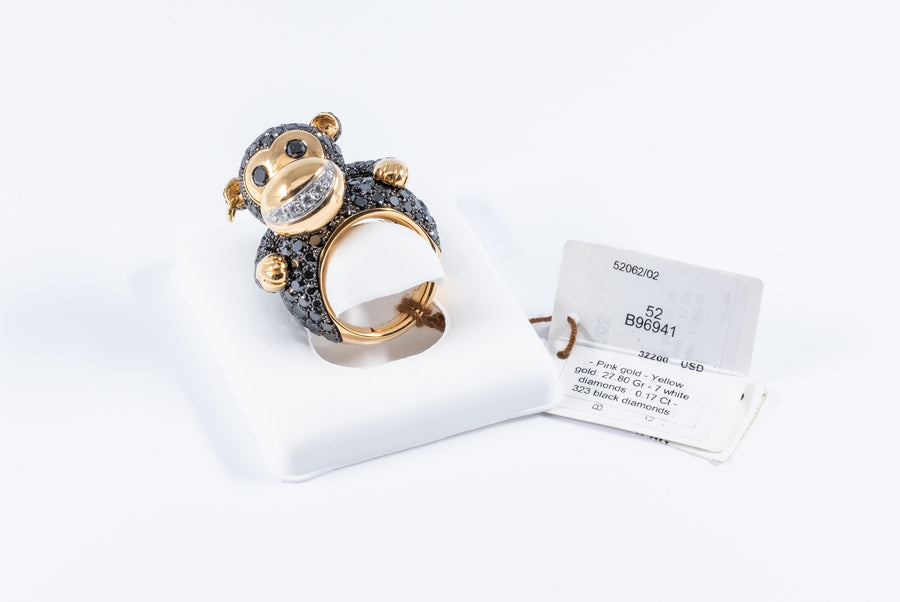 de GRISOGONO Pink & Yellow Gold w/ Black Diamonds Monkey Ring