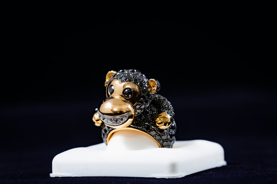 de GRISOGONO Pink & Yellow Gold w/ Black Diamonds Monkey Ring