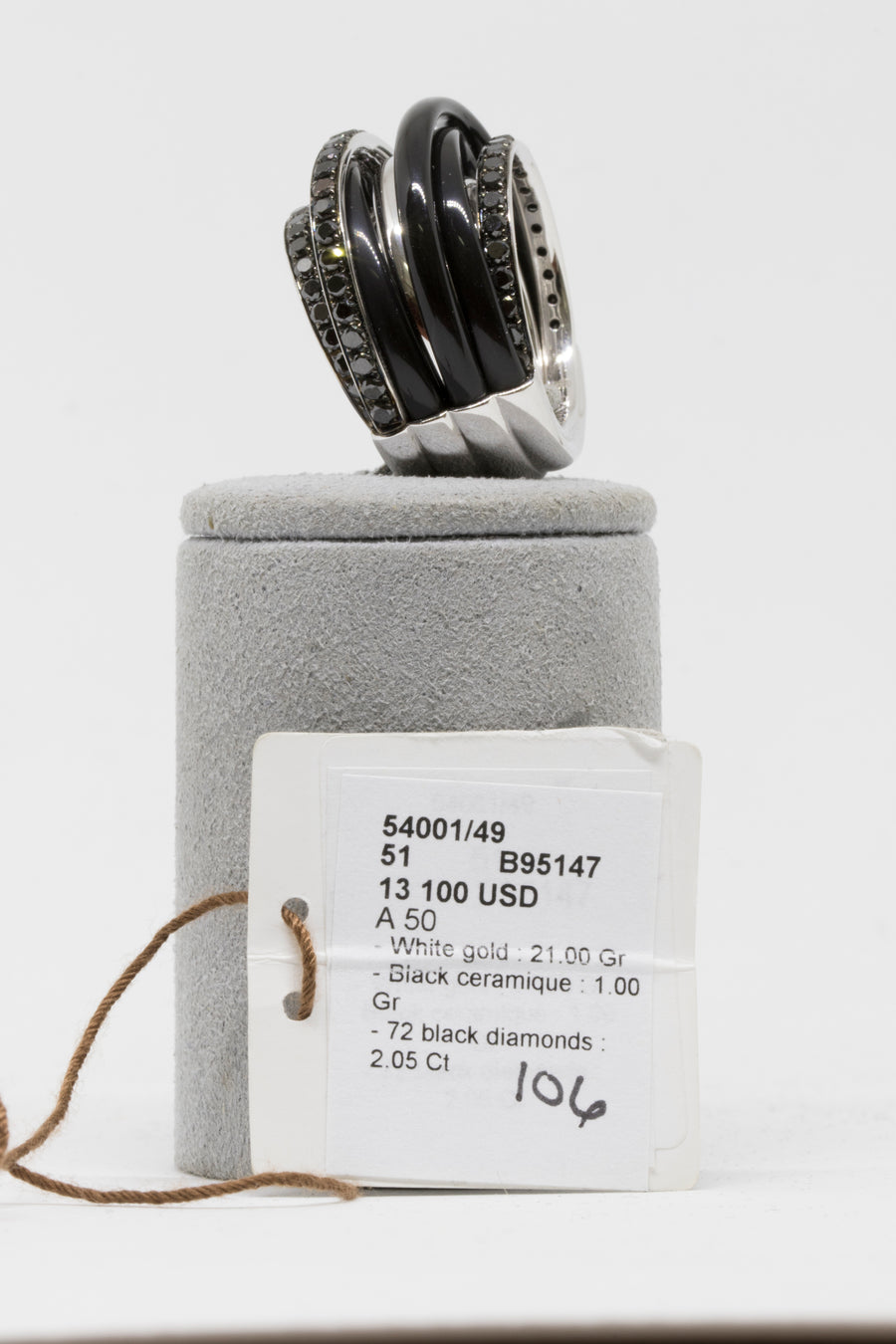 de GRISOGONO White Gold Ring w/ Black Ceramic and Black Diamonds - eJewels